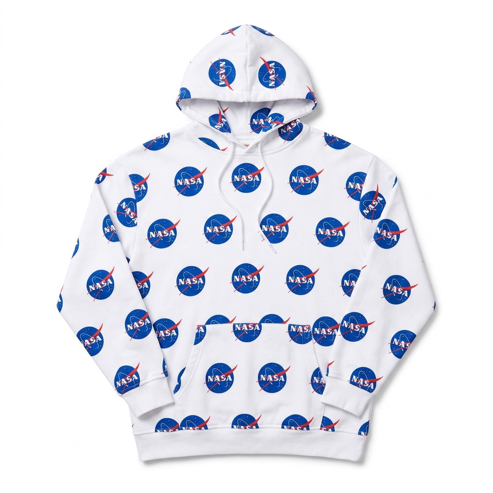 Chemistry NASA Hoodie Mens Medium White Good All Over Print Logo Sweatshirt